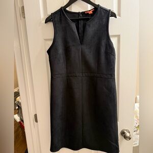 Faux Suede Black Sleeveless V-Neck Dress